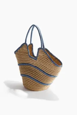 Sac shopping en paille - Beige clair/rayé — photo 1