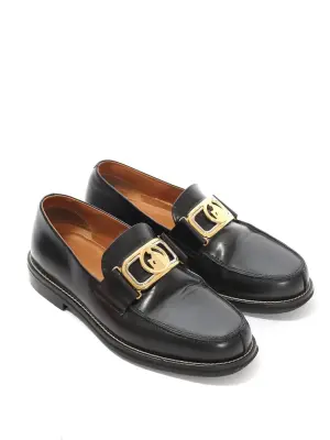 Mocassins bout rond en cuir glacé noir ornament doré Prix boutique 850€ Taille 38 — photo 3