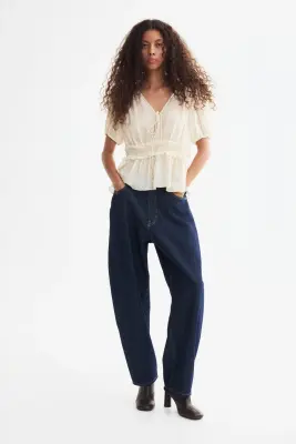 Blouse péplum à manches bouffantes - Crème/pois — photo 1