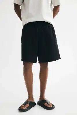 Short Relaxed Fit en molleton - Noir — photo 1