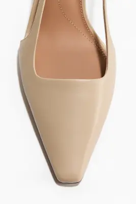Escarpins en cuir avec talon kitten heel - Beige — photo 2
