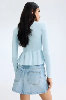 Top péplum en maille - Bleu clair — photo 3