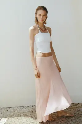 Jupe asymétrique en satin - Rose clair — photo 2