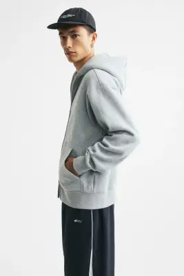 Veste à capuche zippée Relaxed Fit - Gris clair chiné — photo 4