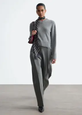 Pull à col en V côtelé - Gris — photo 2