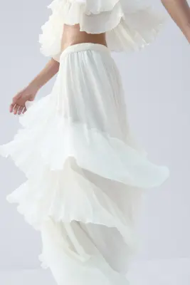 Jupe à étages froissée - Crème — photo 3