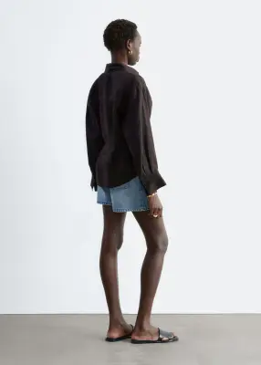 Chemise en lin plissée à la taille - Marron foncé — photo 5