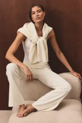 Pantalon en maille fine - Crème — photo 1