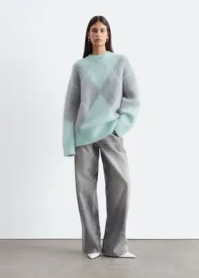 Pull en mohair mélangé à motif jacquard - Vert clair/Gris — photo 1