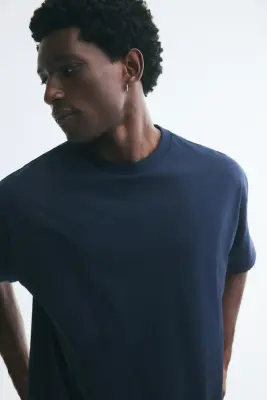T-shirt Oversized Fit en coton - Bleu marine — photo 1