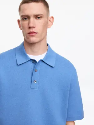 Polo en maille fine - Bleu moyen — photo 3