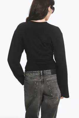 T-shirt froncé à manches longues - Noir — photo 2