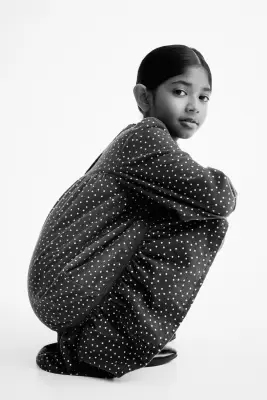 Robe trapèze en velours côtelé - Gris foncé/pois — photo 2