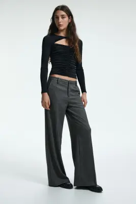 Pantalon chic à jambes larges - Gris foncé/motif chevron — photo 1