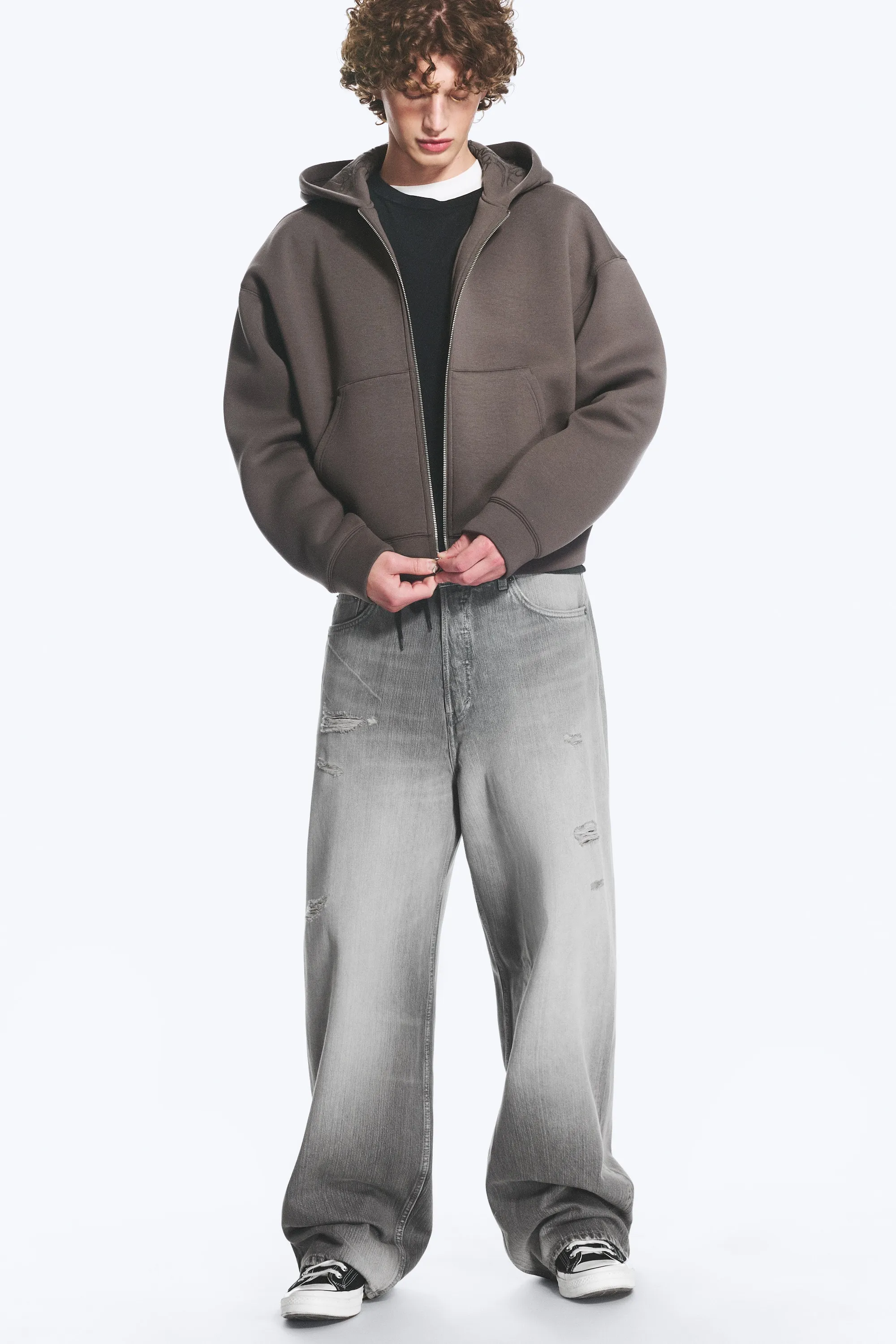 Simon Graphic Scuba Hoodie - Taupe foncé - brodé