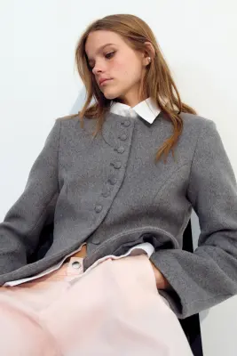 Blazer sans col - Gris foncé chiné — photo 2