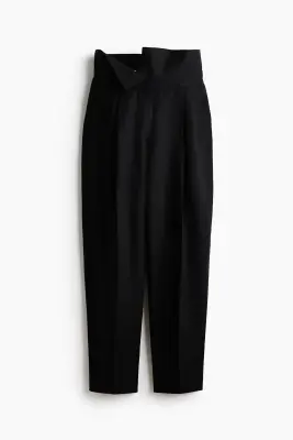 Pantalon en lin mélangé avec ceinture repliée - Noir — photo 3