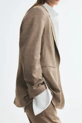 Blazer à fermeture droite en twill - Taupe — photo 2