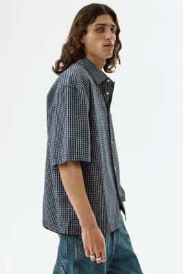 Chemise Relaxed Fit en coton - Bleu marine/carreaux — photo 3