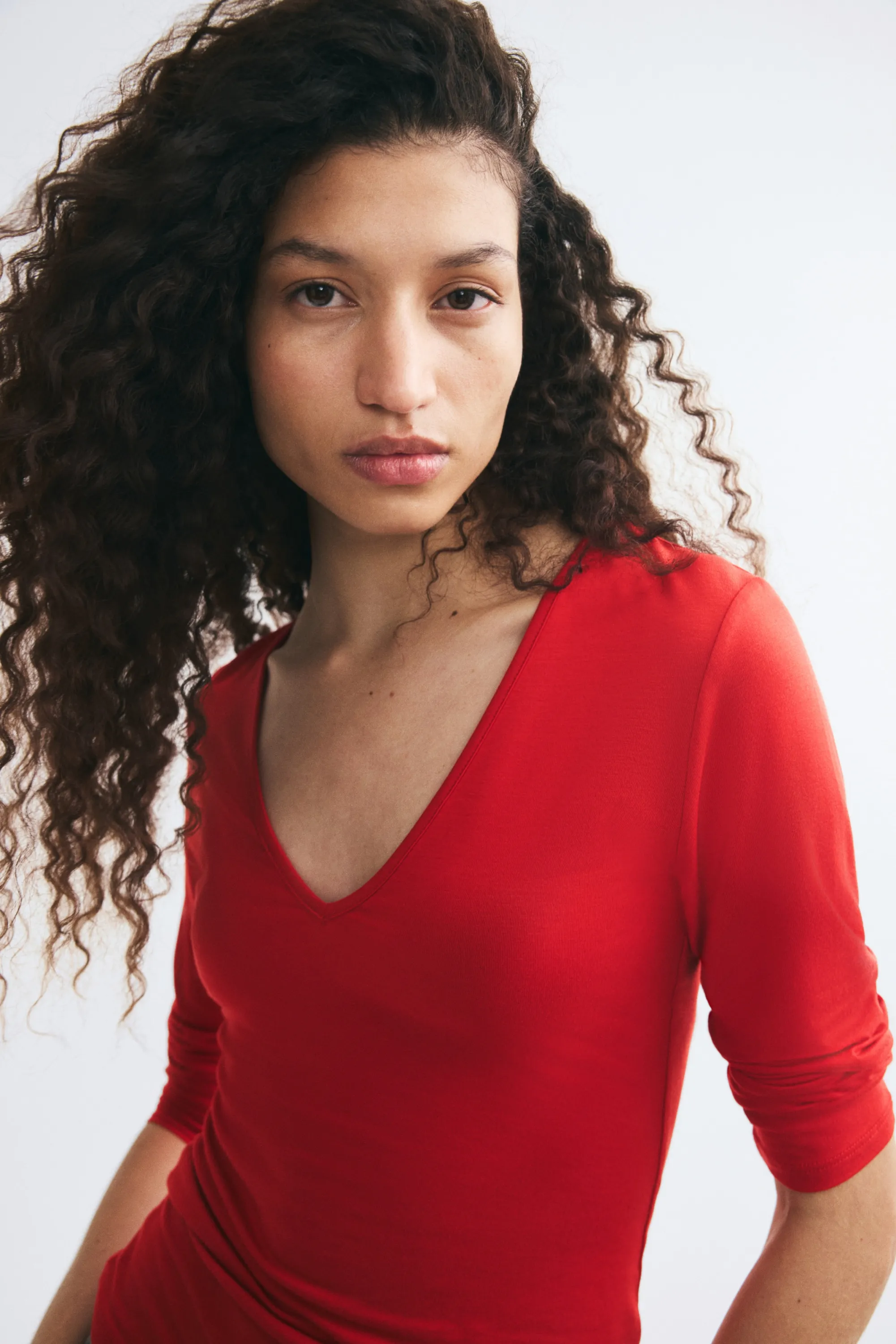 Top à encolure en V en viscose - Rouge
