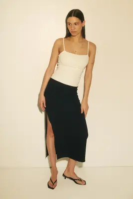Cooling Slim Fit Ribbed midi skirt - Noir — photo 2