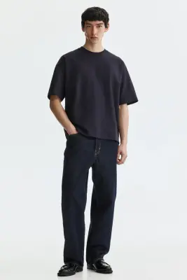 T-shirt Oversized Fit en interlock - Bleu foncé — photo 1