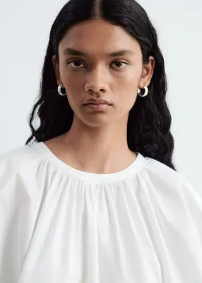 Blouse courte et froncée en coton - Blanc — photo 3