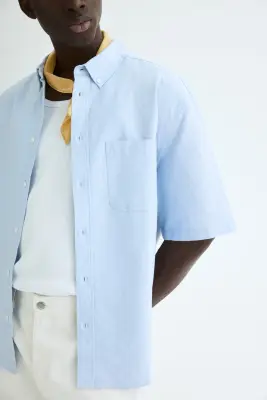 Chemise Oxford Relaxed Fit avec manches courtes - Bleu clair — photo 1