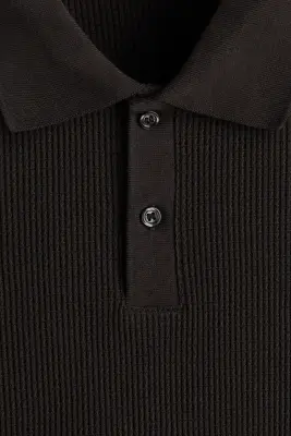 Polo Slim Fit en maille gaufrée - Marron foncé — photo 3