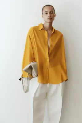 Chemise oversize froissée - Jaune foncé — photo 1