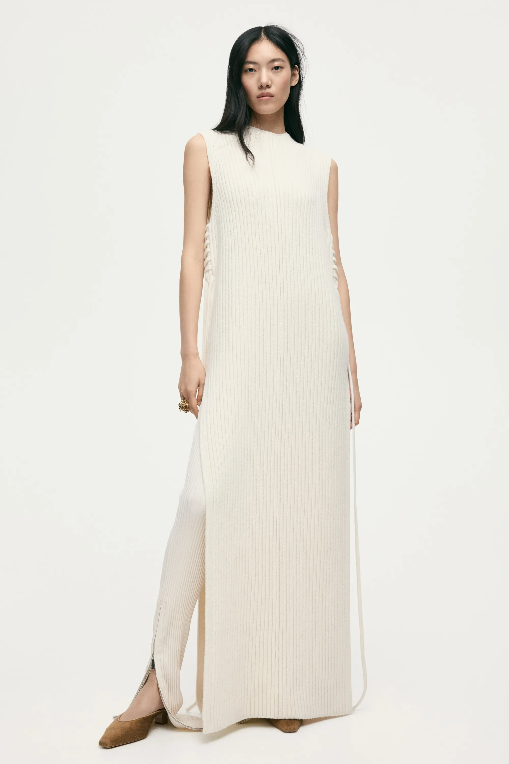 Pull sans manches en maille de laine côtelée - Blanc