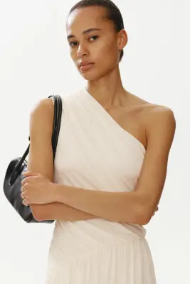 Robe asymétrique avec base à effet boule - Crème — photo 2