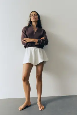 Pull en maille fine avec col zippé - Taupe foncé — photo 1