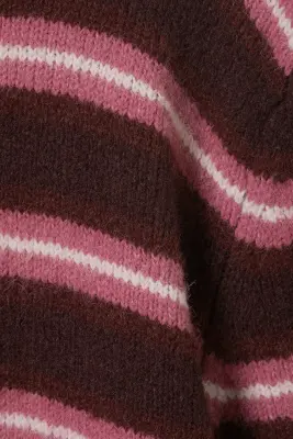 Cardigan boutonné en maille brossée - Rayures rouge foncé et rose — photo 3