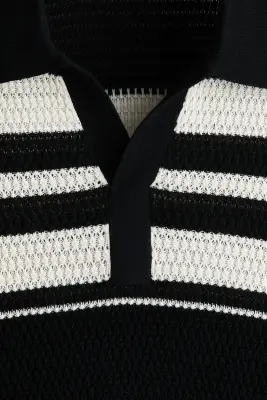 Polo Regular Fit en maille pointelle - Noir/color block — photo 5