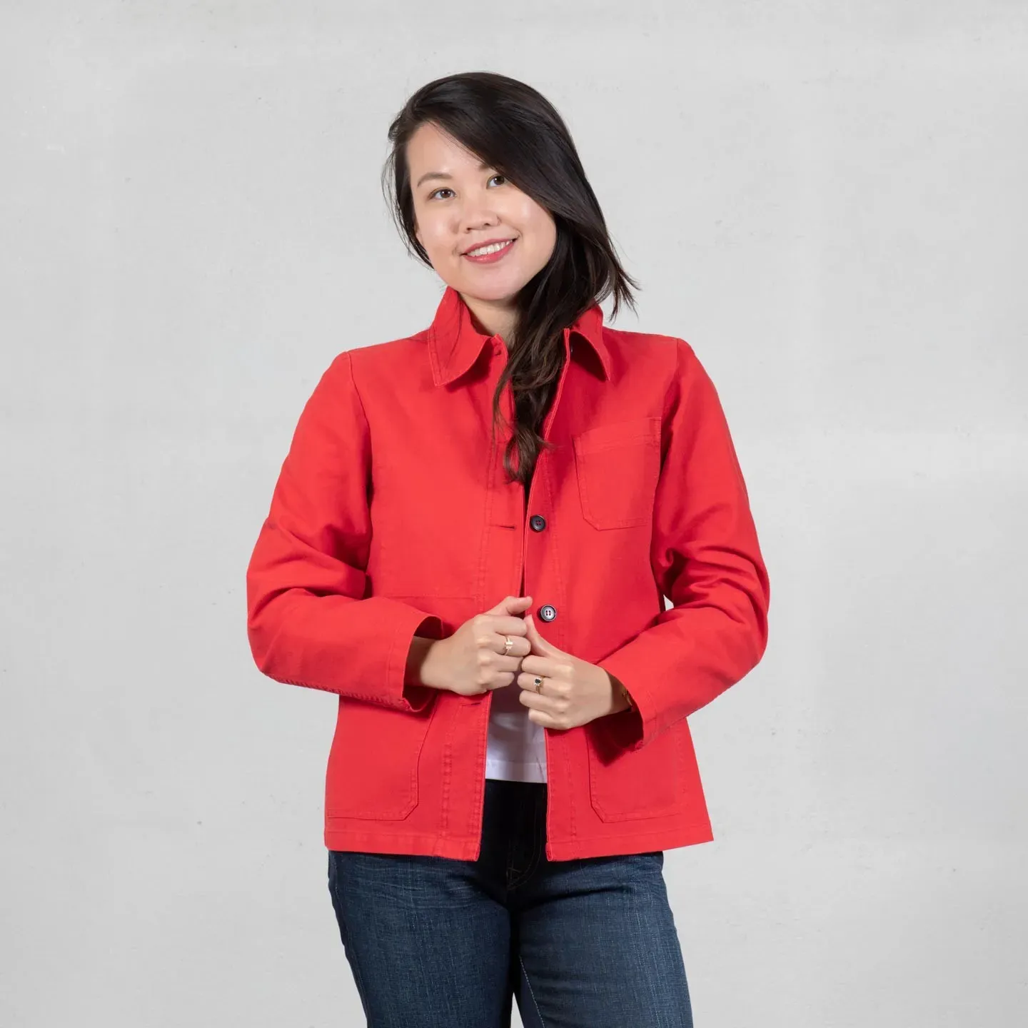 Veste de travail en croisé coton bio 1G/4F - Rouge