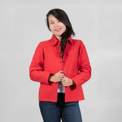 Veste de travail en croisé coton bio 1G/4F - Rouge — photo 1