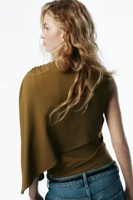 Top avec détail façon cape - Vert kaki foncé — photo 2