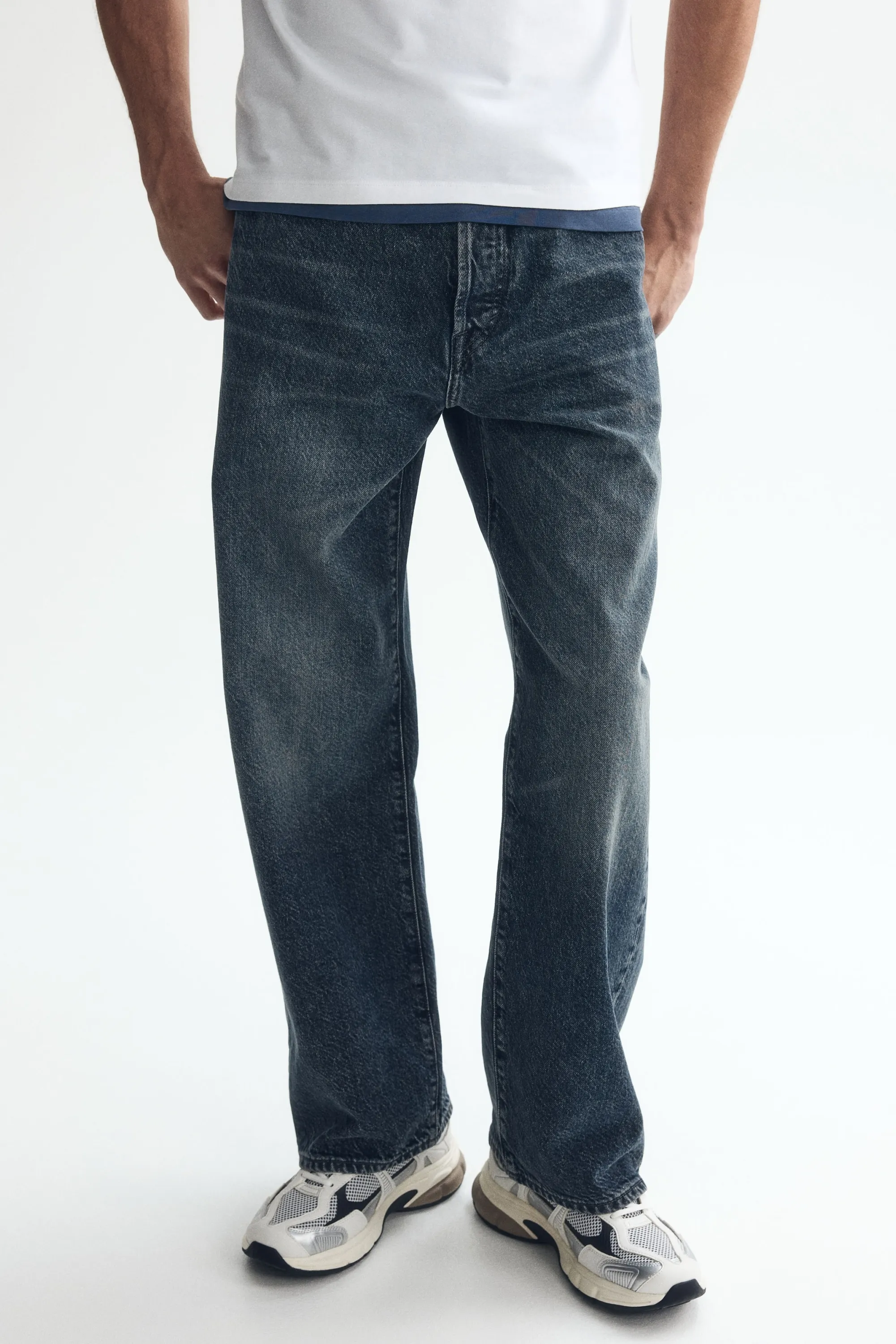Loose Jeans - Bleu denim foncé délavé