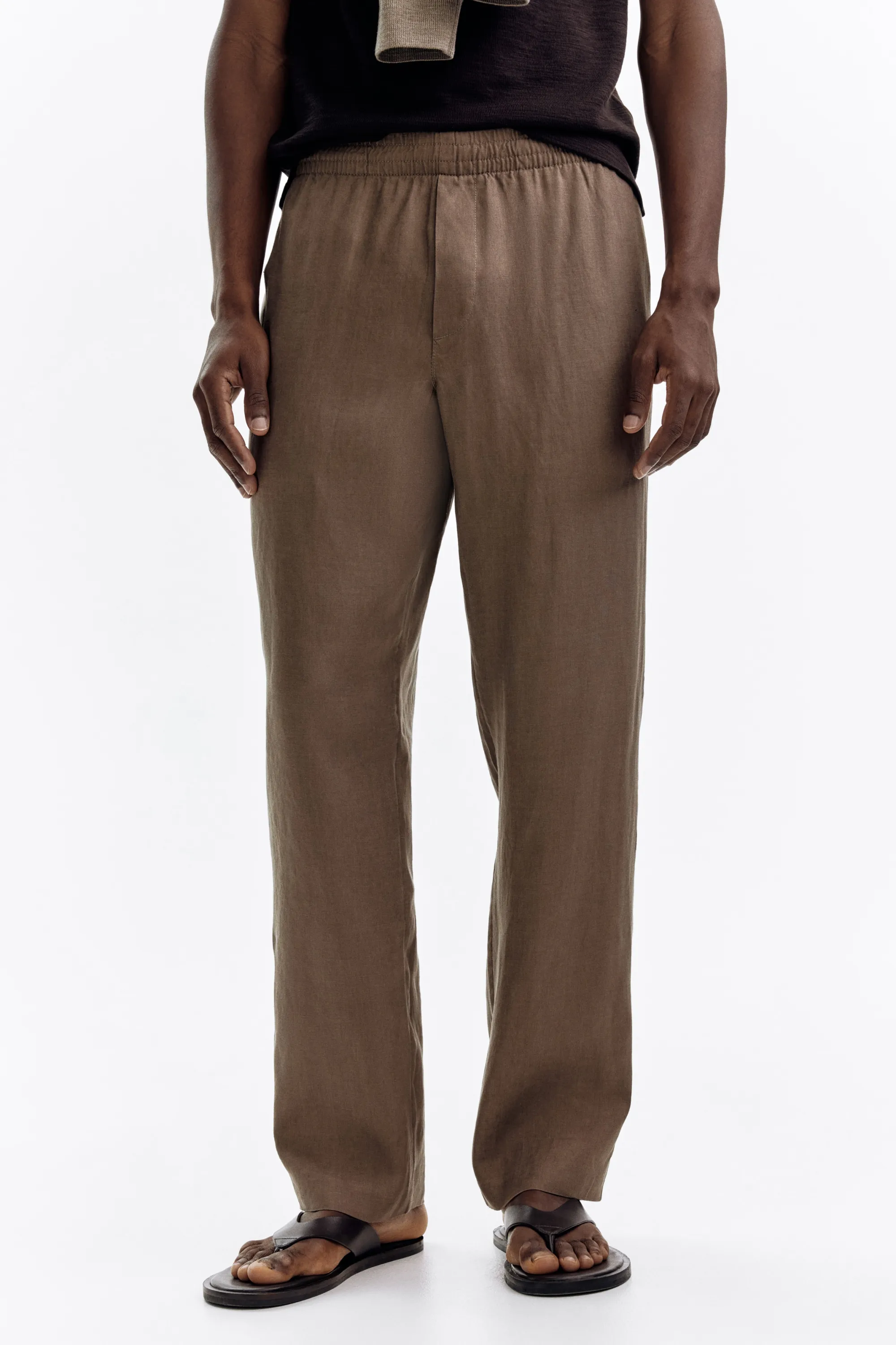 Pantalon Regular Fit en lin - Beige foncé