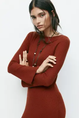 Robe maxi en maille texturée - Marron — photo 2