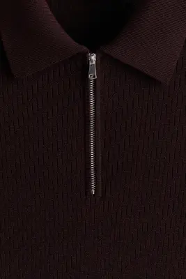 Polo texturé Slim Fit - Marron foncé — photo 4