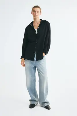 Chemise oversize à manches bouffantes - Noir — photo 2