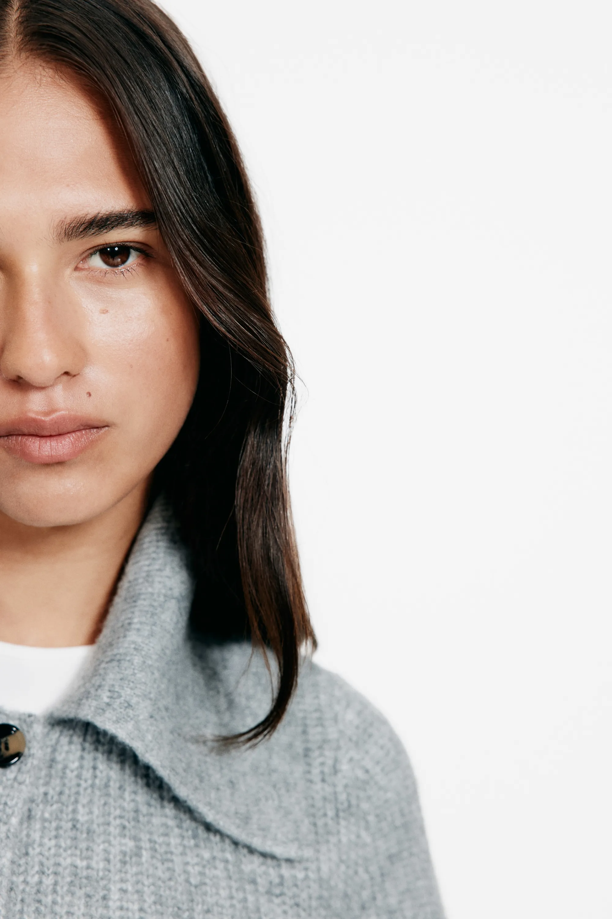 Gilet en maille côtelée avec col - Gris clair chiné