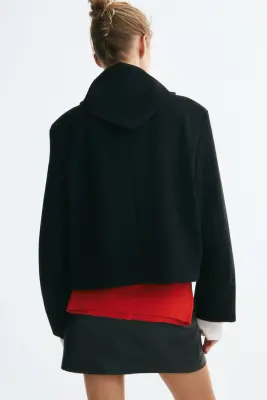Scarf-collar twill jacket - Noir — photo 3