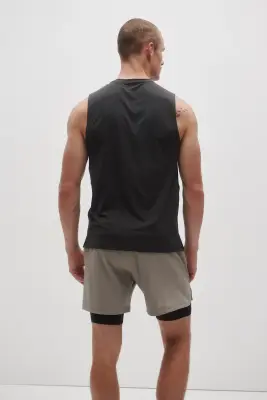 Short de sport superposé DryMove™ - Beige/noir — photo 3