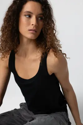 Débardeur Noir Col U Sans Manches en Lyocel, Tencel / Coton Organique — photo 5