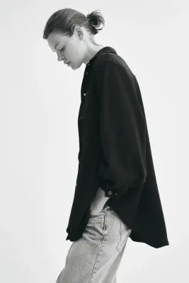Chemise oversize à manches bouffantes - Noir — photo 3