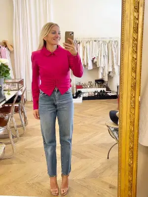 Veste courte en crêpe de laine rose fushia Prix boutique 650€ Taille 36 — photo 2