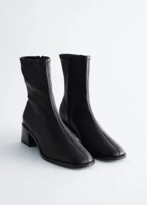 Bottines-chaussettes en cuir - Noir — photo 3